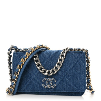 CHANEL Denim Quilted Chanel 19 Wallet On Chain WOC Blue