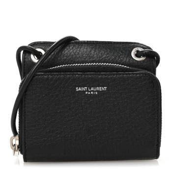 SAINT LAURENT Calfskin Zip Lanyard Wallet Black