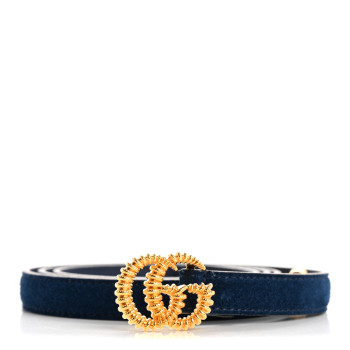 GUCCI Suede Calfskin Torchon Double G 15mm Belt 90 36 Blue Agata
