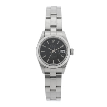 ROLEX Stainless Steel 26mm Oyster Perpetual Date Watch Black 69160