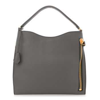 TOM FORD Pebbled Calfskin Small Alix Padlock Zip Hobo Bag Grey