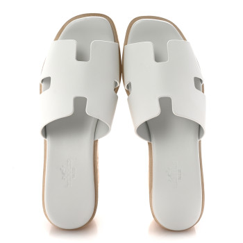 HERMES Calfskin Cork Eze 30 Sandals 37 White