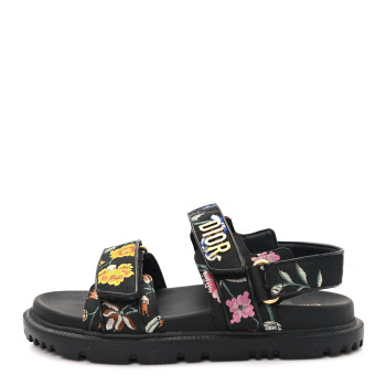 CHRISTIAN DIOR Technical Fabric Petites Fleurs Print Dioract Sandals 36.5 Black Multicolor