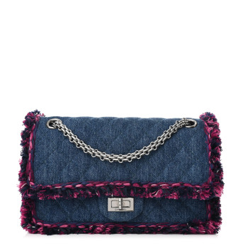 CHANEL Denim Tweed 2.55 Reissue 225 Flap Blue Dark Pink