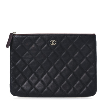 CHANEL Lambskin Quilted Medium Cosmetic Case Black