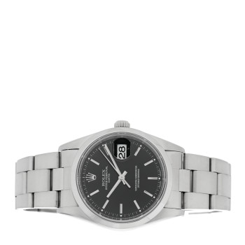 ROLEX Stainless Steel 34mm Oyster Perpetual Date Watch Black 15200
