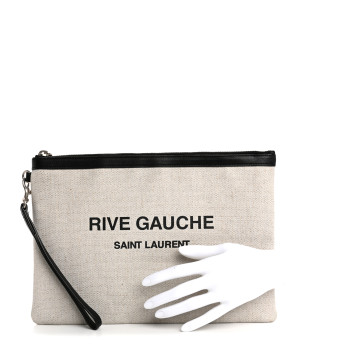 SAINT LAURENT Linen Canvas Rive Gauche Zipped Pouch Optic White