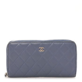 CHANEL Lambskin Quilted Large Gusset Zip Around Wallet Lavender