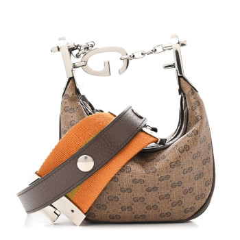 GUCCI GG Supreme Monogram Textured Calfskin Web Mini Attache Hobo Beige Ebony New Acero
