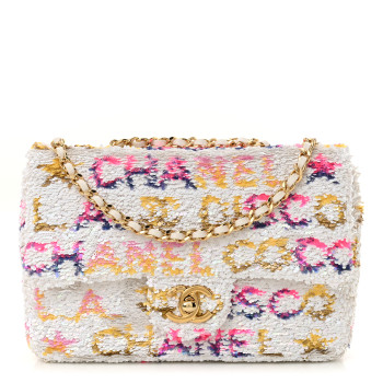 CHANEL Sequin Logo Mini Rectangular Flap White Multicolor White Multicolor