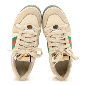 GUCCI Nylon Nubuck Web Womens Screener Sneakers 38 Mystic White Dusty Milk