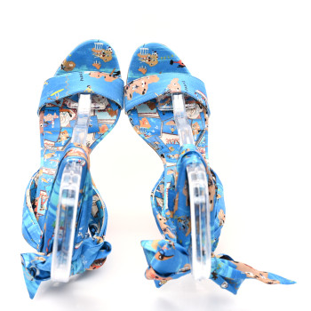 CHRISTIAN LOUBOUTIN Crepe Satin Greekaba Du Desert 100 Sandal 38 Blue Multicolor