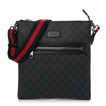 GUCCI GG Supreme Monogram Appia Calfskin Web Flat Messenger Bag Black Grey