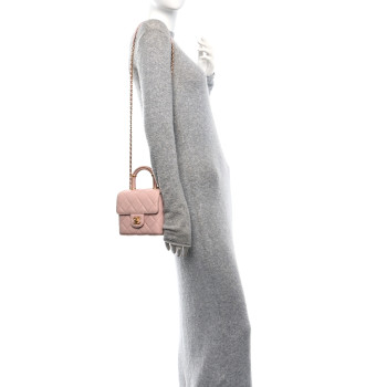 CHANEL Lambskin Handle Crush Top Handle Flap Bag Pink