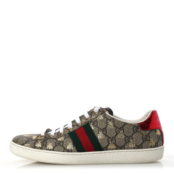 GUCCI GG Supreme Monogram Bees Ayers Web Womens Ace Sneakers 39 Beige Oro Green Red