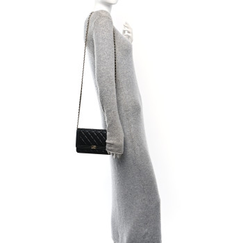 CHANEL Lambskin Quilted Boy Wallet On Chain WOC Black