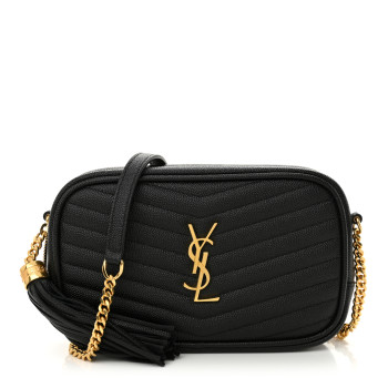SAINT LAURENT Grain De Poudre Matelasse Monogram Mini Lou Camera Bag Black