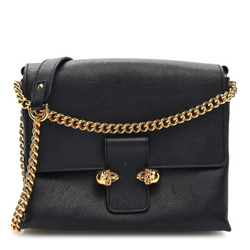 ALEXANDER MCQUEEN Calfskin Small Twin Skull Chain Crossbody Black