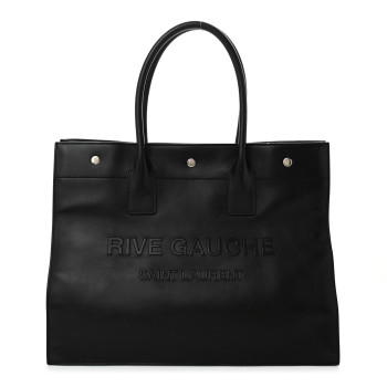 SAINT LAURENT Smooth Calfskin Rive Gauche Small Tote Black