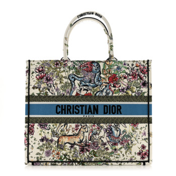 CHRISTIAN DIOR Canvas Embroidered Large D-Constellation Book Tote Latte Multicolor