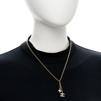 CHANEL Ruthenium Crystal Flower CC Lariat Necklace Gold