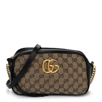 GUCCI Monogram Matelasse Diagonal Small GG Marmont Chain Shoulder Bag Beige Black