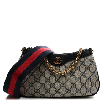 GUCCI GG Supreme Monogram Textured Dollar Calfskin Web Small Ophidia GG Handbag Beige Blue