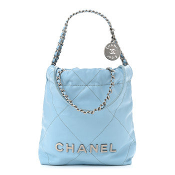 CHANEL Shiny Calfskin Quilted Mini Chanel 22 Light Blue