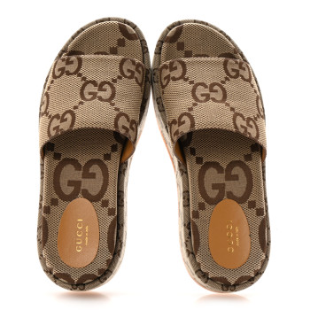 GUCCI Monogram Maxi GG Angelina Platform 55mm Slide Sandals 39.5 Camel Ebony