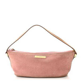 GUCCI Suede Boat Pochette Pink Tan