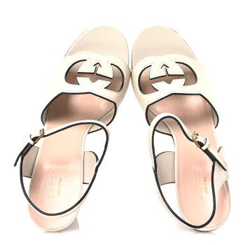 GUCCI Cosmos Softy Calfskin Wooden Interlocking G Cut-Out 30/120mm Platform Sandals 41 Mystic White