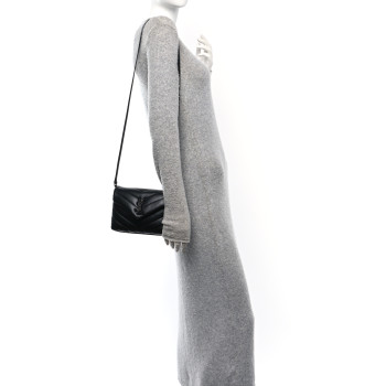 SAINT LAURENT Calfskin Y Quilted Monogram Monochrome Toy Loulou Crossbody Bag Black