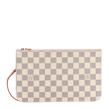 LOUIS VUITTON Damier Azur Neverfull MM GM Pochette Rose Ballerine