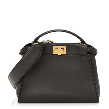 FENDI Vitello Seta Suede FF Mini Peekaboo Iconic Satchel Chocolate Sigaro Marrone