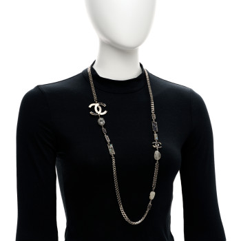 CHANEL Ruthenium Crystal CC Chain Necklace CHANEL Ruthenium Crystal CC Chain Necklace