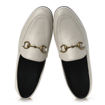 GUCCI Lambskin Womens Brixton Horsebit Loafers 35 Mystic White