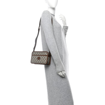 GUCCI GG Supreme Monogram Azalea Calfskin Mini Retro Interlocking G Shoulder Bag Beige Ebony Brown Sugar