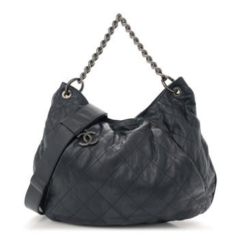 CHANEL Calfskin Coco Pleats Hobo Dark Blue