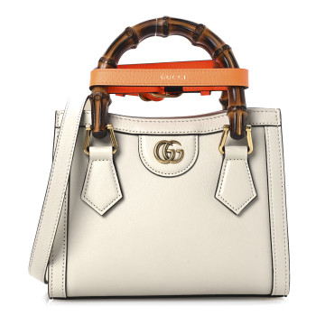 GUCCI Wonka Grain Calfskin Mini Diana Tote Bag Mystic White Orange Fluo