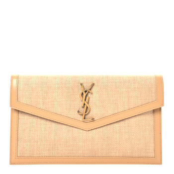 SAINT LAURENT Micro Raffia Uptown Pouch Natural Hay Blush