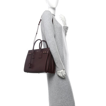 SAINT LAURENT Grained Calfskin Small Supple Sac De Jour Rouge Cabernet