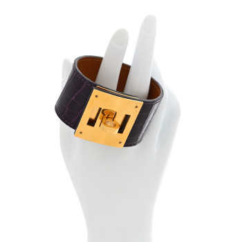 HERMES Shiny Alligator Kelly Dog Cuff Amethyst