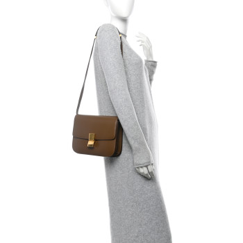 CELINE Box Calfskin Medium Classic Box Flap Bag Camel
