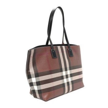 BURBERRY E-Canvas Check Medium Soft TB Tote Dark Birch Brown