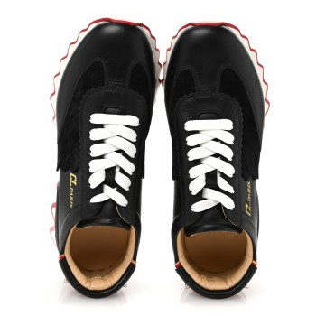 CHRISTIAN LOUBOUTIN Calfskin Suede Patent Womens Loubishark Sneakers 39.5 Black Loubi