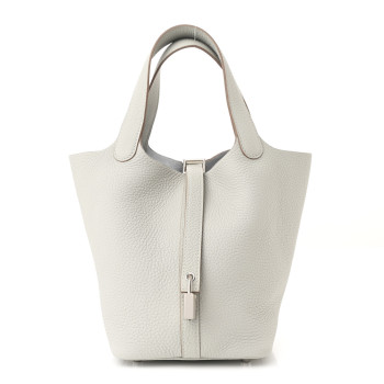 HERMES Taurillon Clemence Picotin Lock 18 PM Gris Perle