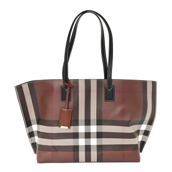 BURBERRY E-Canvas Check Medium Soft TB Tote Dark Birch Brown