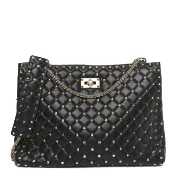 VALENTINO GARAVANI Nappa Rockstud Spike Shoulder Tote Black