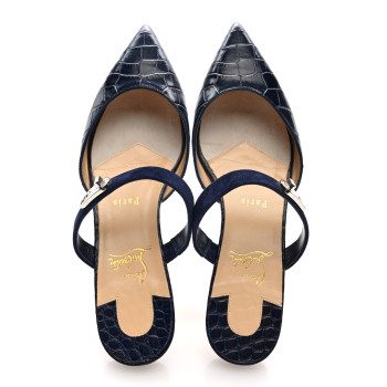 CHRISTIAN LOUBOUTIN Calfskin Crocodile Embossed Choc Lock Flats 38 Obscur
