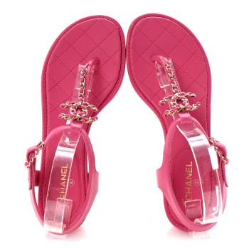 CHANEL Lambskin Chain CC Logo Thong Sandals 36 Fuchsia